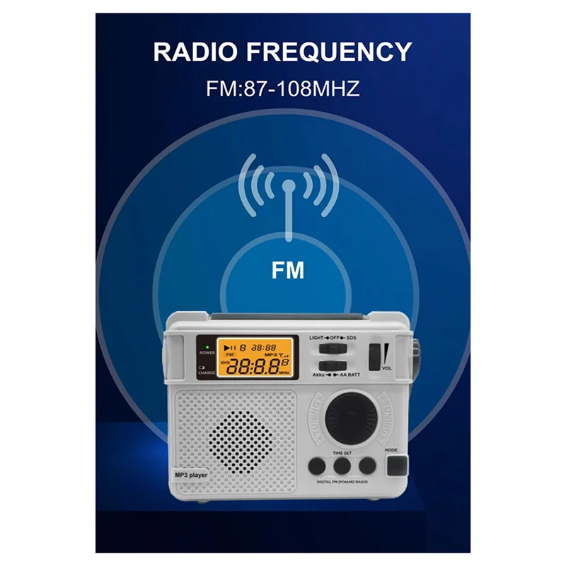 -A12R FM Radio Outdoor Hand Crank Emergency Radios Receiver 3000Mah Bluetooth Speaker Flashlight Support SOS Power Bank TF