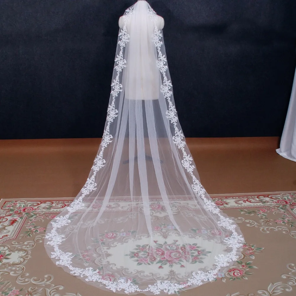 

3M Lace Cathedral Veil Bridal Veil with Comb Wedding Veil for the Bride Wedding Dress Wedding Props velo de novia 웨딩 소품