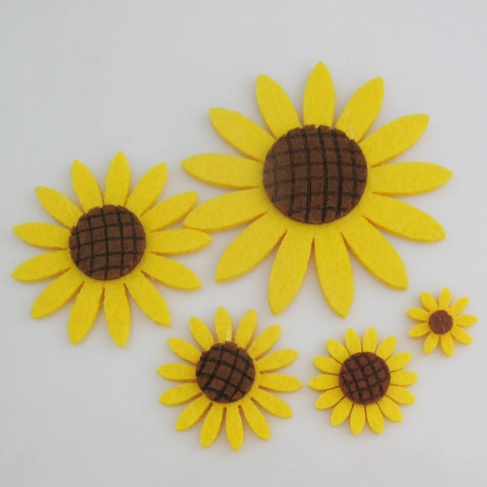 PANNSW 30Pcs DIY Scrapbooking Accessory 2CM/3CM/4CM/6CM/8CM 3MM Thick Sunflower Felt Appliques For Craft Decoration