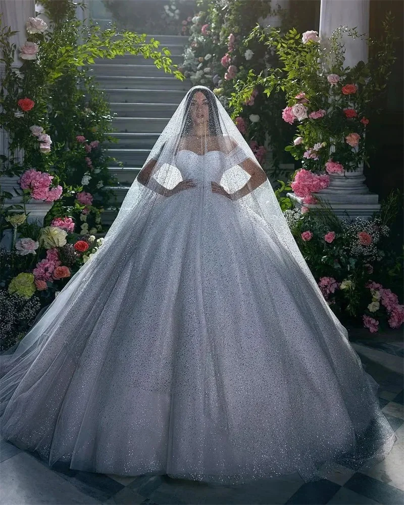 Vestido De novia con lentejuelas brillantes, vestido De novia De lujo, hecho a medida, con cordones en la espalda