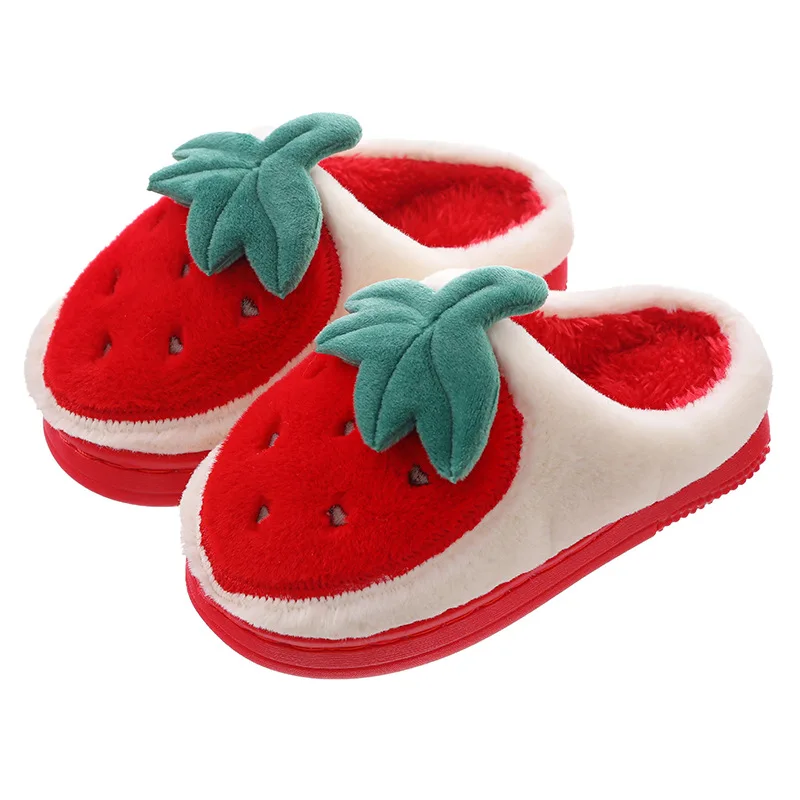 2021 Ins New Baby Home Slippers Girls Cartoon Shoes Winter Kids Indoor Slippers Baby Warm Faux Fur Child House Fruit Cute Party