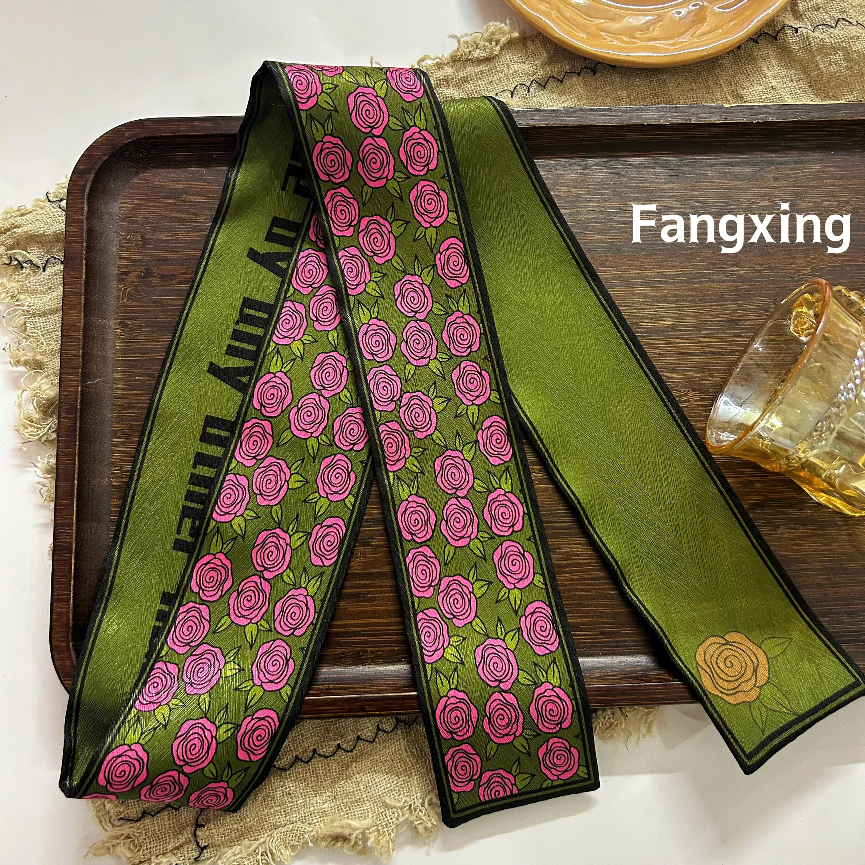 

Оригинальный дизайн, новая корейская версия, декоративный шарф с розой, повязка на голову, сумка с длинным ремешком, шелковый шарф для женщин, шелковый носок для женщин