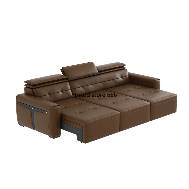 Italian Two-Purpose Sofa Retractable Flat Sleeping First Layer Cowhide Smart Electric Function Leather Sofa Bed