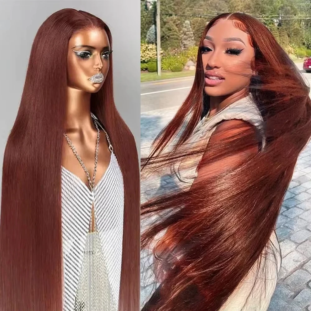 

Reddish Brown Straight 13x4 HD Lace Frontal Human Hair Wigs Brazilian Ultra-thin Invisible Lace Front Wigs Preplucked For Women