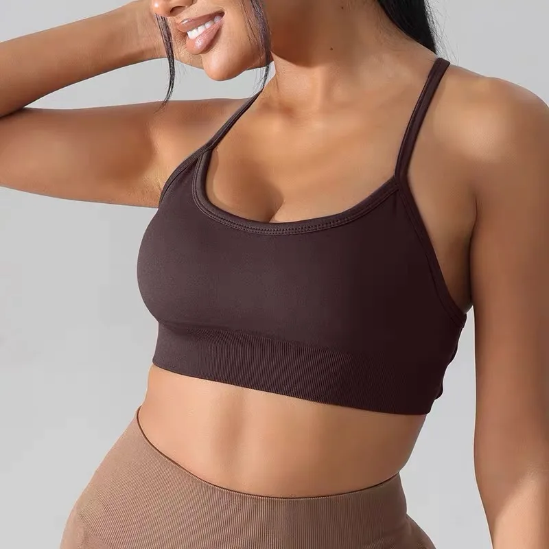 Gepolstertes Yoga-Tanktop für Damen, Fitness-Top mit überkreuztem Rücken, Pilates-Sport-BH, stoßdämpfender Trainings-BH. – Detail 21