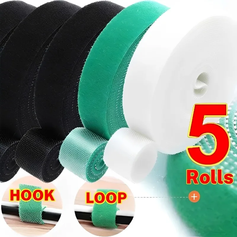 1-5Rolls Adjustable Nylon Cable Ties Fastener Tape Strips Bundle Wire Holder Organizer Hook and Loop Cable Plant Bandage Ties 5M