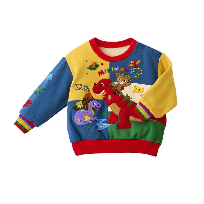 Girls\' Clothes Miki Set Autumn and Winter New Boys Cartoon Cute Bear Rabbit Color Stitching Velvet Sweatshirt and Sweatpants