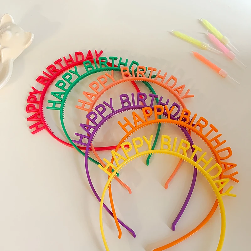 1-12PCS Happy Birthday Headbands Kids Women Plastic Headwear Candy Color Headdress Children Hairband Headpieces Hair Accessories