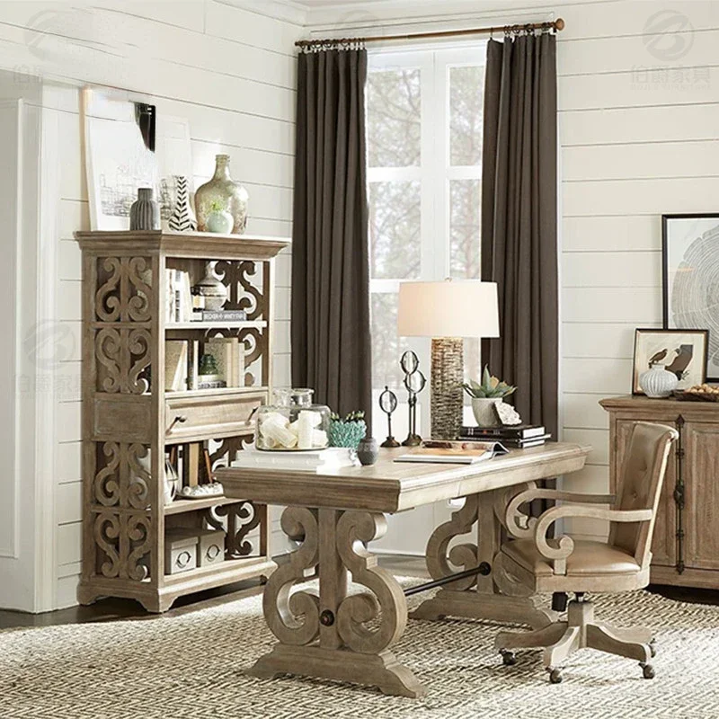 

Light Luxury Solid Wood Vintage Desk Desk Whole House Furniture