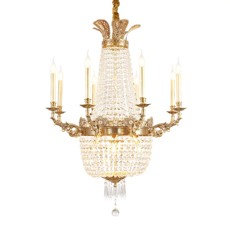 

DINGFAN Crystal Chandelier Full Copper French Living Dining Room Villa Hall Luxury Hotel Project Stair Pendent Light