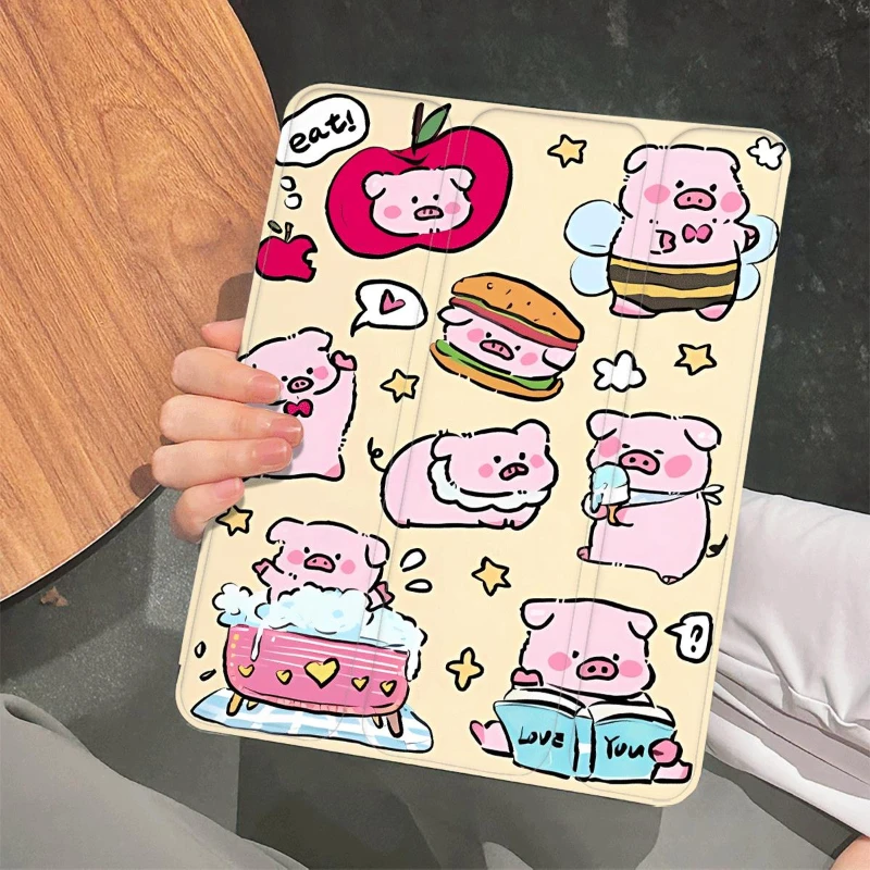Pencil Slot Funda Case for IPad Air 6 Case IPad 10th Generation Case 2022 Air 4/5 10.9 Pro11 2020 IPad 10.2 7th 9th 8th Cute Pig