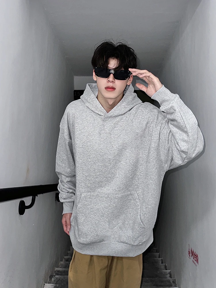 

American Sle Heavyweight ey Hoodie Men's Autumn Casual Faion Cleanfit Jaet Haome oulder Line Hooded Sweatirt