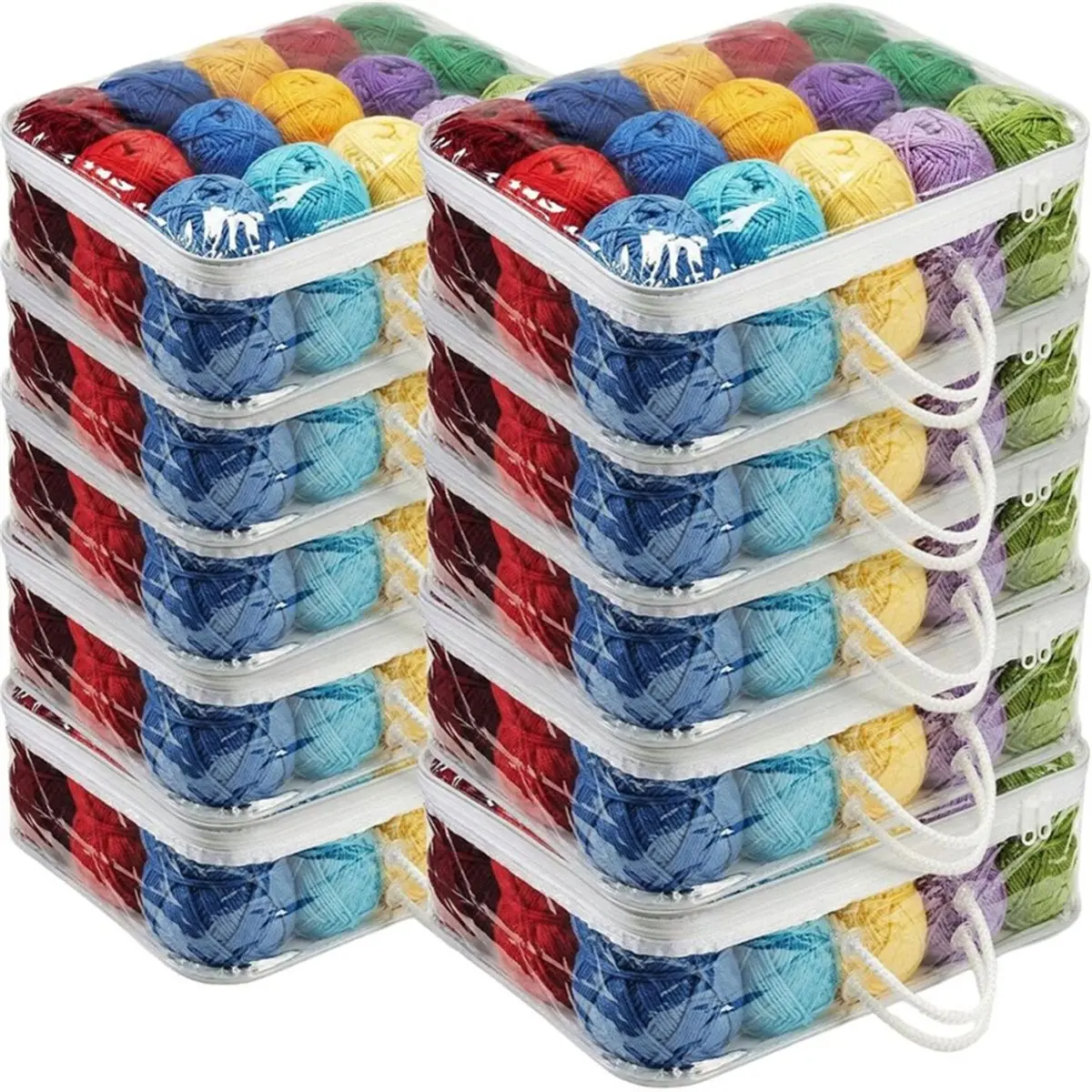 A43TBG 10 Pack Clear Yarn Storage Bags Bulk, 12 X 16 X 4 Inches Yarn Storage Organizer Tote Bag for Knitting Wool Balls White
