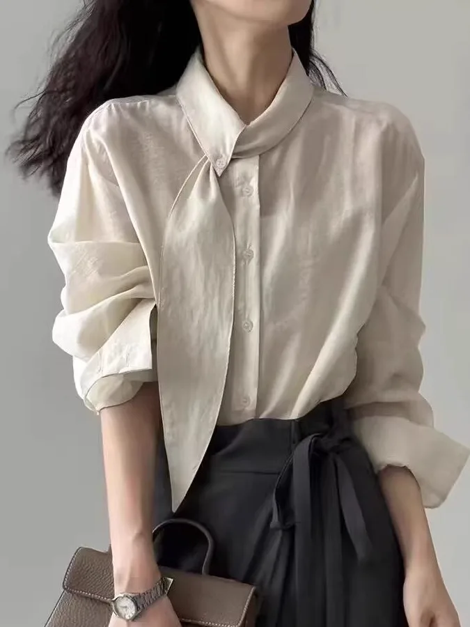 

Faionable Loose Long Sve irt Pure Color Button Design Корейская женская одежда премиум-класса Осенний дизайн Tagl irt