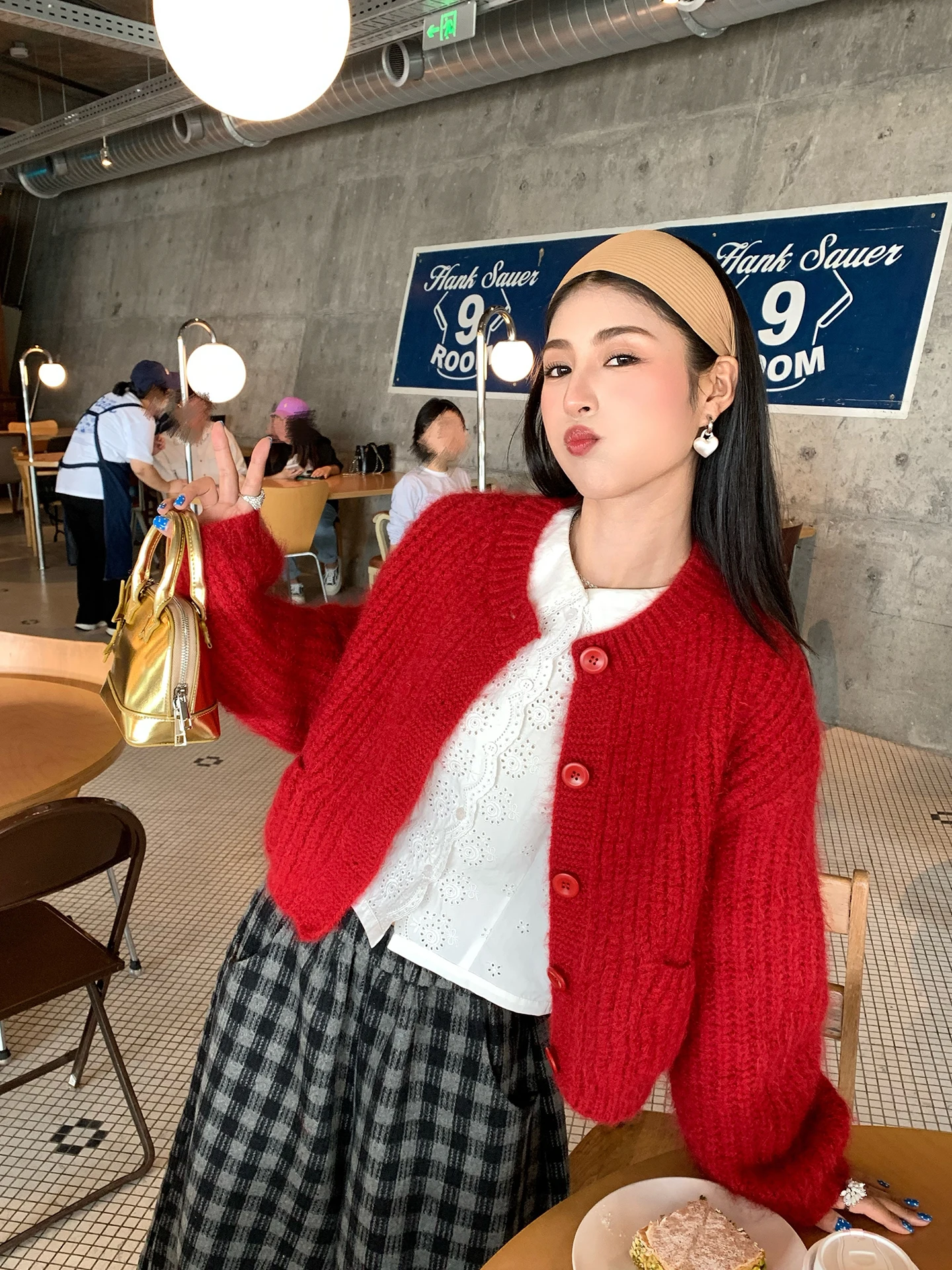 

Red Lazy Loose Knit Sweater Women's Cardigan Tefamani Brand Commute Sle Blend Fabric Long Sve round Ne ort Coat