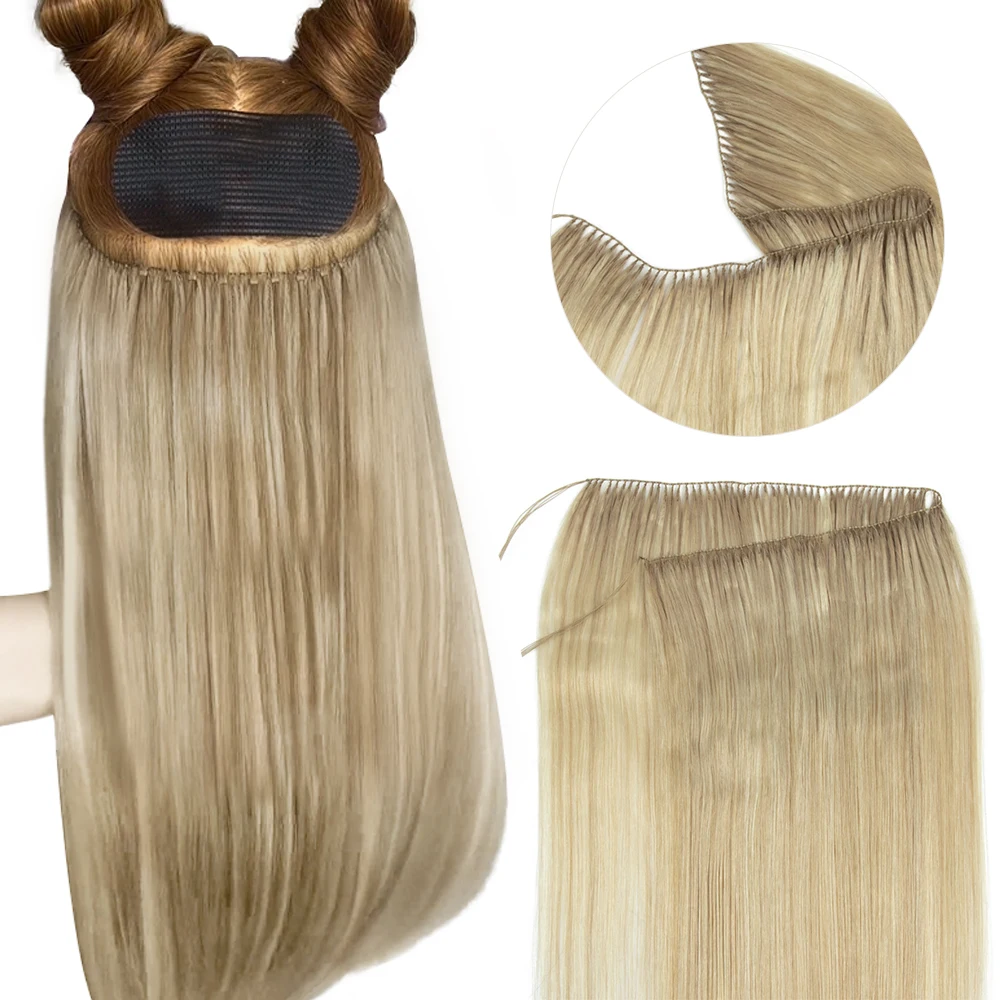 Invisible Feather Hair Extensions Human Hair Feather Tip Hair Bundles Natural Sew In Microring Hair Weft 50cm 120 Strands