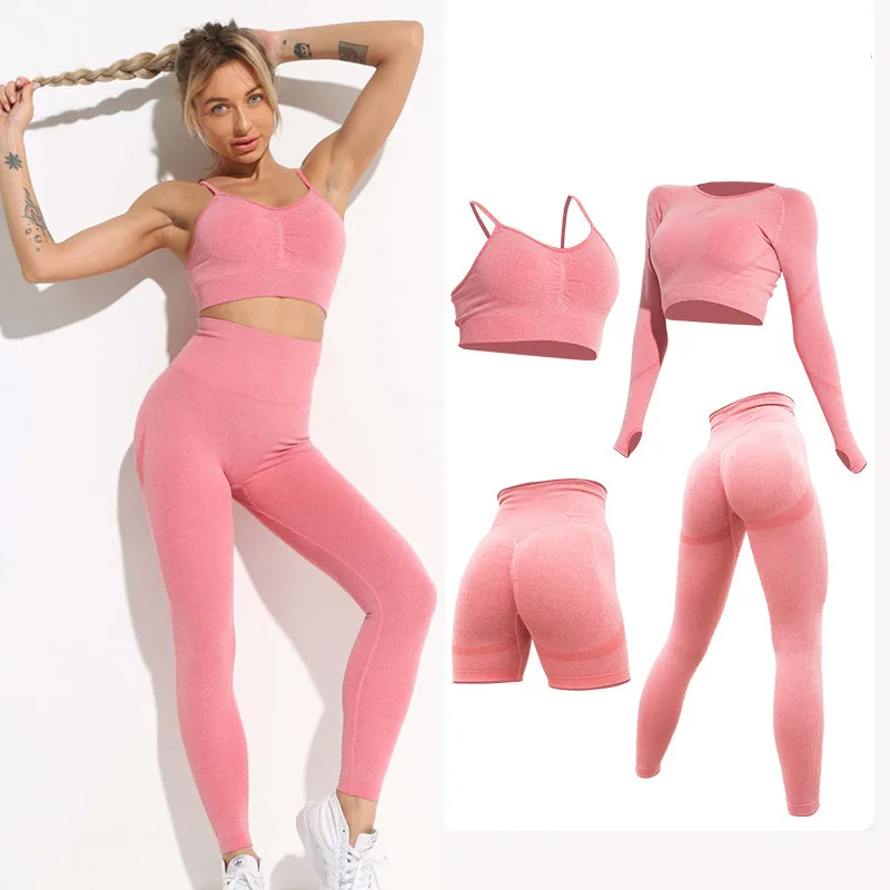 Conjunto de Yoga sin costuras para mujer, ropa deportiva de entrenamiento, mallas cortas, mallas a vita alta regg, 2023