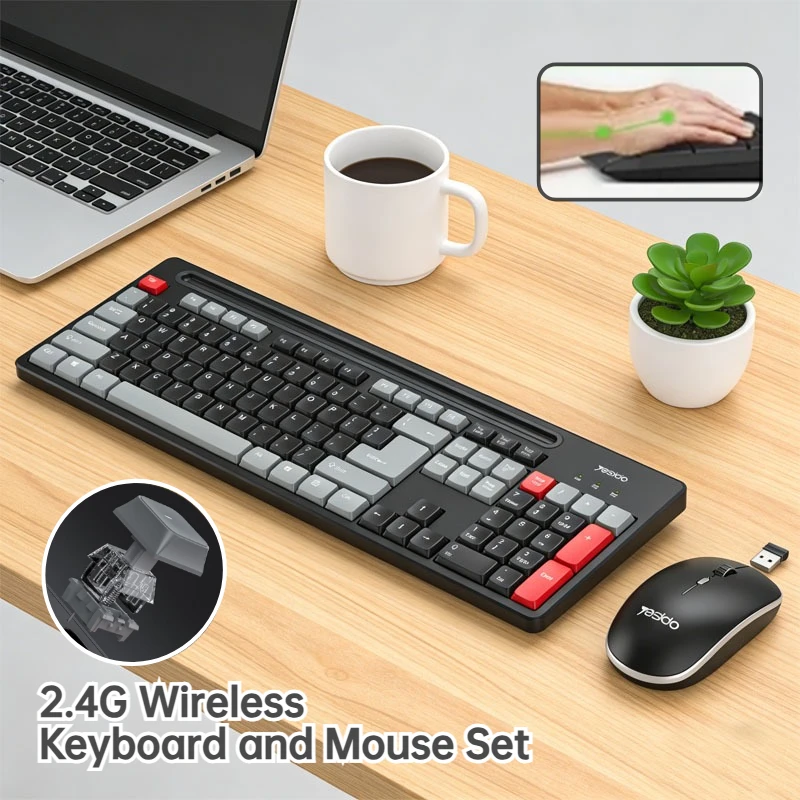 

Беспроводной комплект клавиатуры и мыши для киберспорта, универсальный механический сенсорный комплект клавиатуры и мыши для настольных компьютеров и ноутбуков.