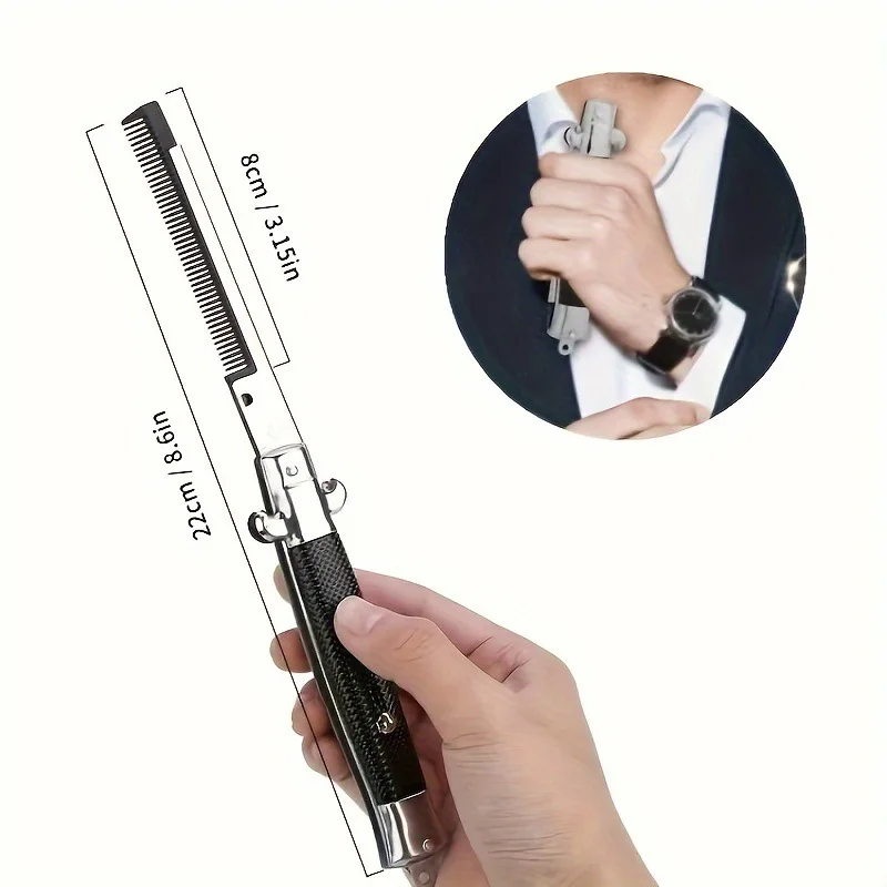 8.6Inch Stainless Steel Folding Combs Switch-Blade Folding Pocket Comb Men Portable Trimmer Comb Hair Accessories