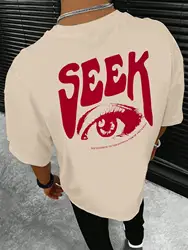 Seek Anticipated Gaze Printing T-Shirts Men Soft Loose Tshirs Breathable Summer Street Hip Hop T-Shirts Cotton Loose Tee Clothes