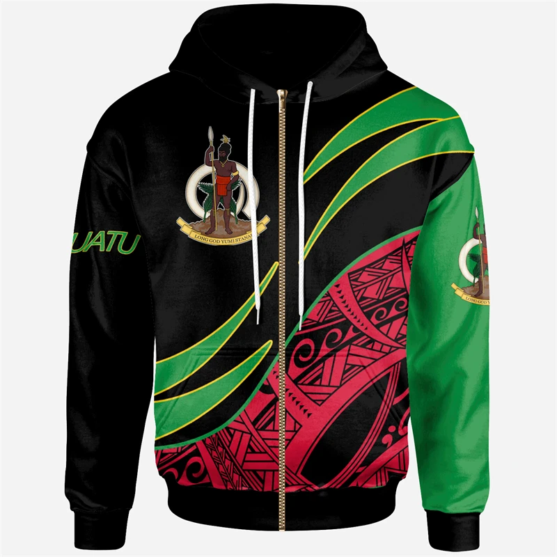 Vanuatu Flag Map Graphic Sweatshirts VU National Emblem Zip Up Hoodie For Men Clothing Casual Male Hoody Sportwear Boy Pullovers