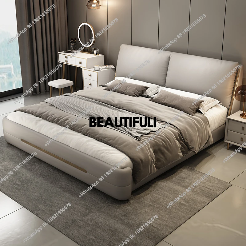 

Headboard Leather Luxury Double Bed Sale Modern Big Teens Double Bed Wooden Multifunctional Letto Matrimoniale Home Furniture