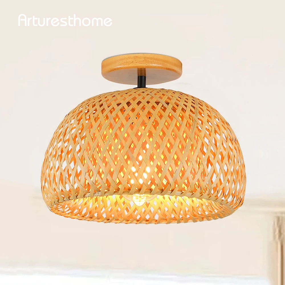 

ARTURESTHOME Handmade Woven Rattan Light Fixtures Ceiling Mount Farmhouse Bamboo Wicker Rattan Boho Ceiling Lights Fixture