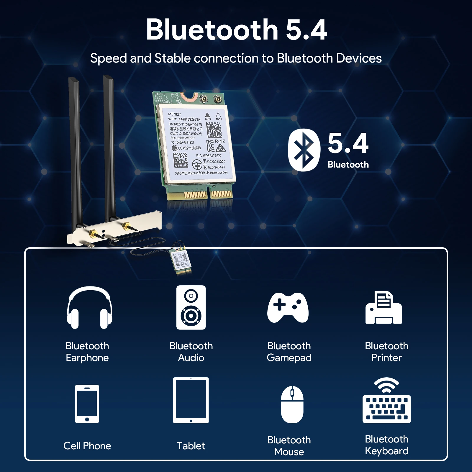 EDUP MT7927 Pro WiFi 7 PCIe Adapter Tri Band 2 4G 5G 6GHz Up to 9334Mbps MLO 6dBi Antennas BT5 4 WPA3 for Linux Win11 Desktop PC - view 3