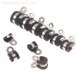 2Pcs Stainless Steel Cable Clamp Rubber Cushioned Insulated Clamp Clips Tube Holder Fasteners For Pipe Wire Cord Installation