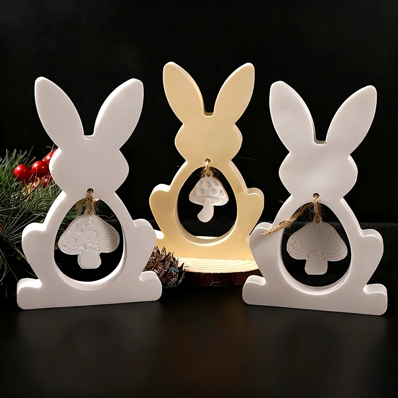 Moldes de silicona 3D de conejito de Pascua/champiñones para fundición de yeso de resina, moldes en forma de seta y pollo, manualidades DIY, decoraciones de primavera