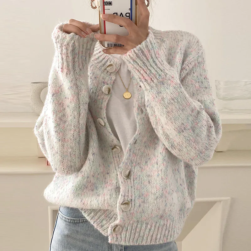 

Gentle Knitted Cardigan Y2K Colored Dotted Milk Cute Age Reducing Sweater