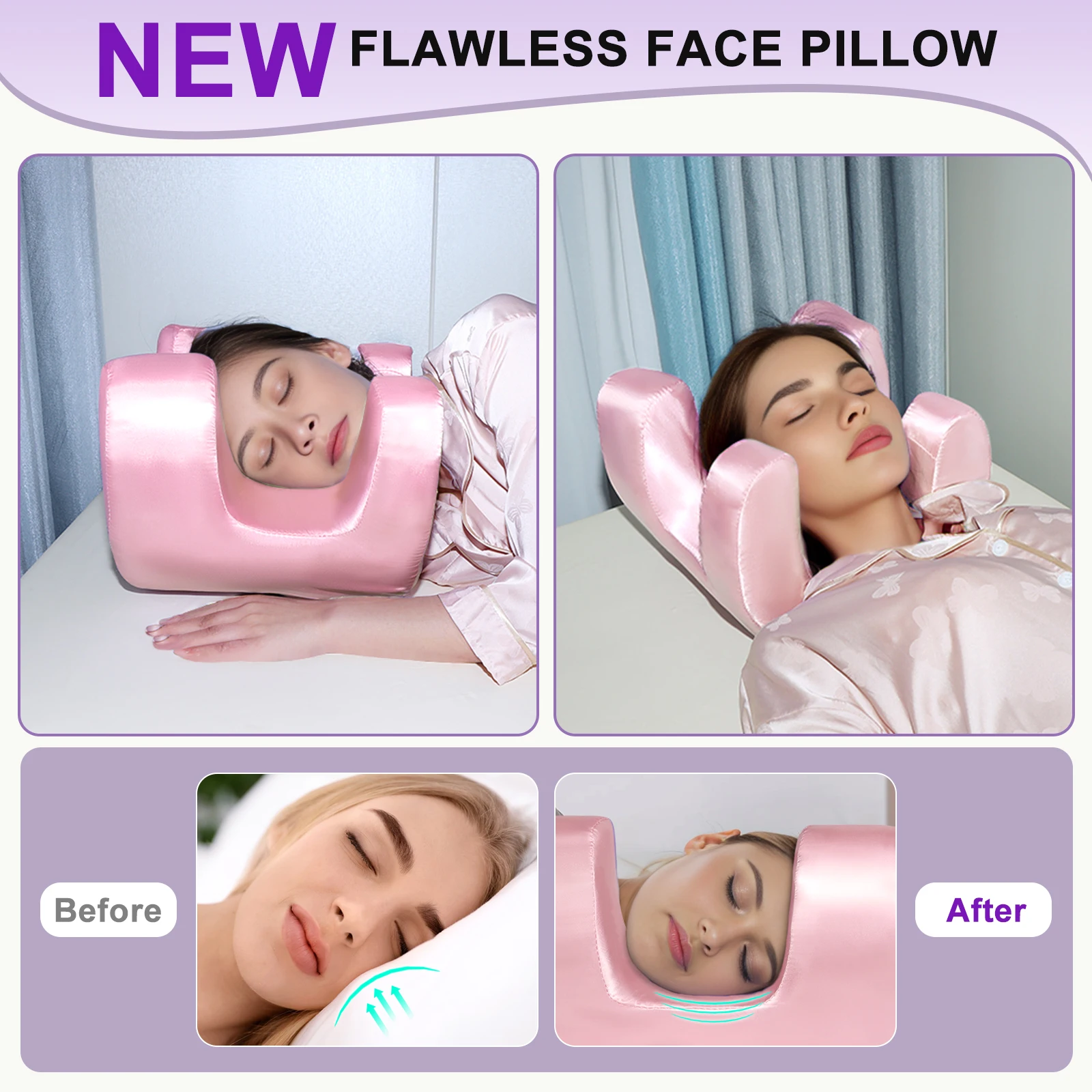 Anti Wrinkle Beauty Pillow Face Support Sleep Pillow Memory Foam Back Side Sleeper Neck Rest Pillow with Pillowcase