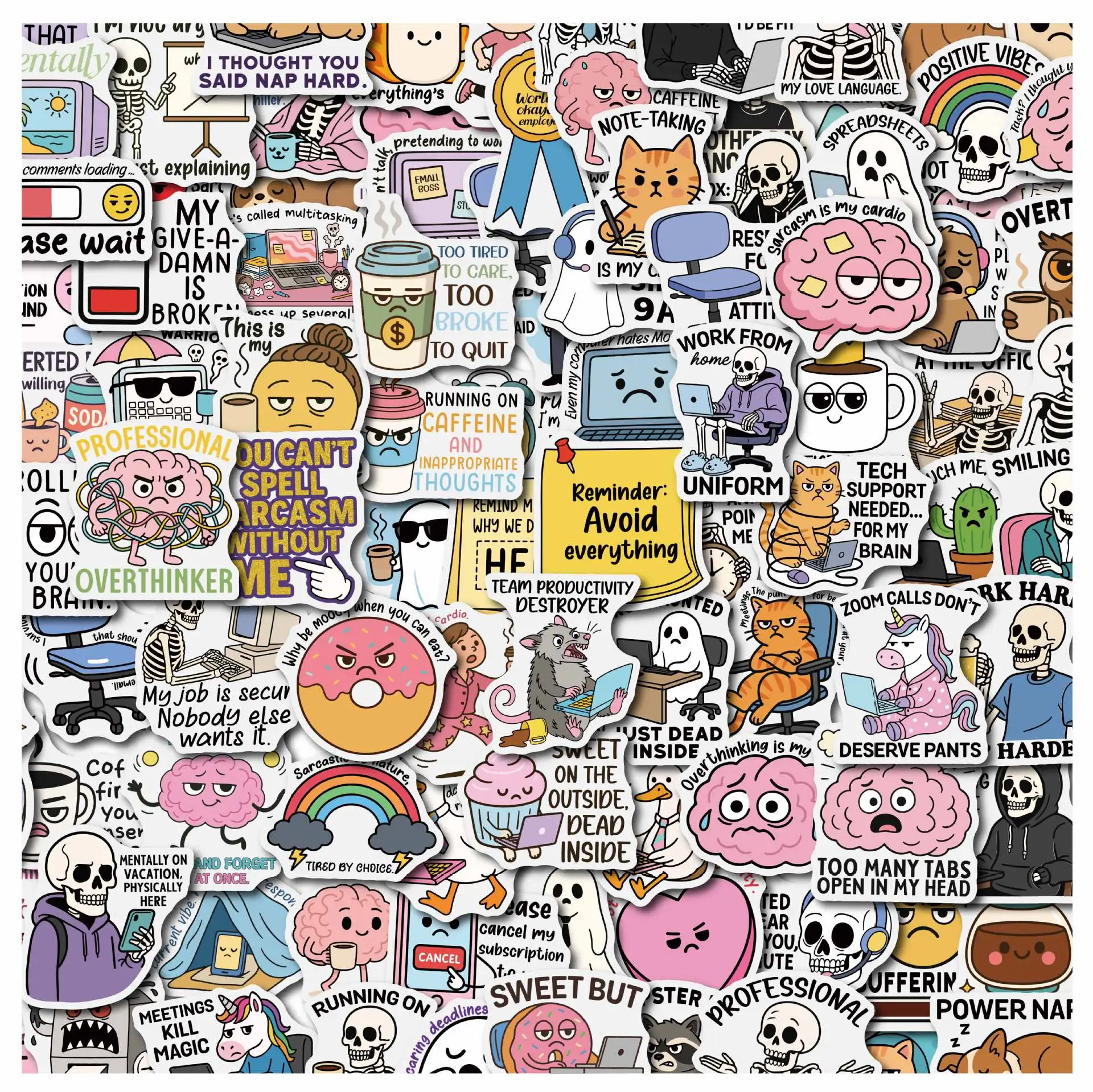 

50PCS Funny Work Sarcasm Stickers Cartoon English Graffiti MEME Decorative Phone Case Notebook iPad Waterproof Stickers Kids Toy