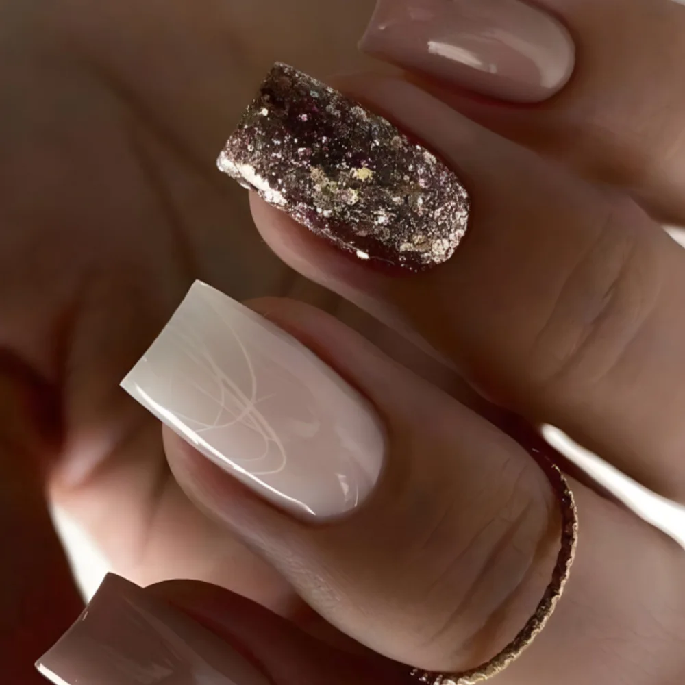 24枚入り ホワイトグリッターフレンチフェイクネイル ミディアムバレエコフィン つけ爪 グロッシーブラック シンプルフルカバー スイートクール 付け爪