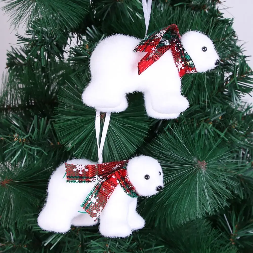 2Pcs Funny Animal Christmas Bear Pendant 3D Cute White Bear Ornaments Cartoon Simulated Polar Bear Outdoor