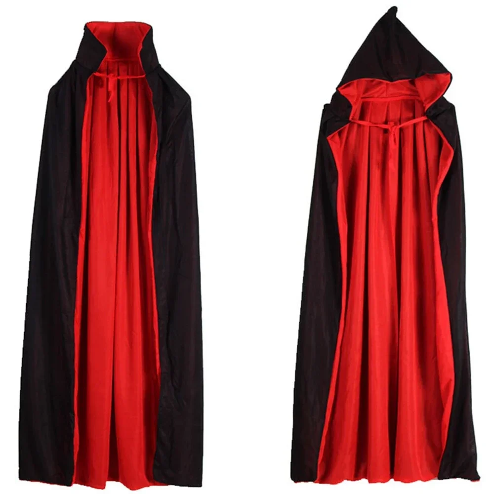 

Kids Adult Vampire Cloak Cape Stand-up Collar Cap Reversible Black Red Cloak Halloween Party Cosplay Costume Men Women Clothes