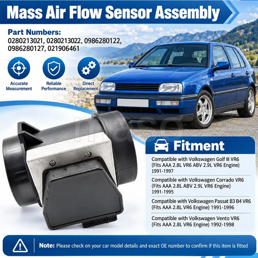 1pc Black and Silver 6pins Air Flow Meter Assembly For Volkswagen Vento VR6 AAA 2.8L VR6 Engine 1992-1998 0280213021 0986280127