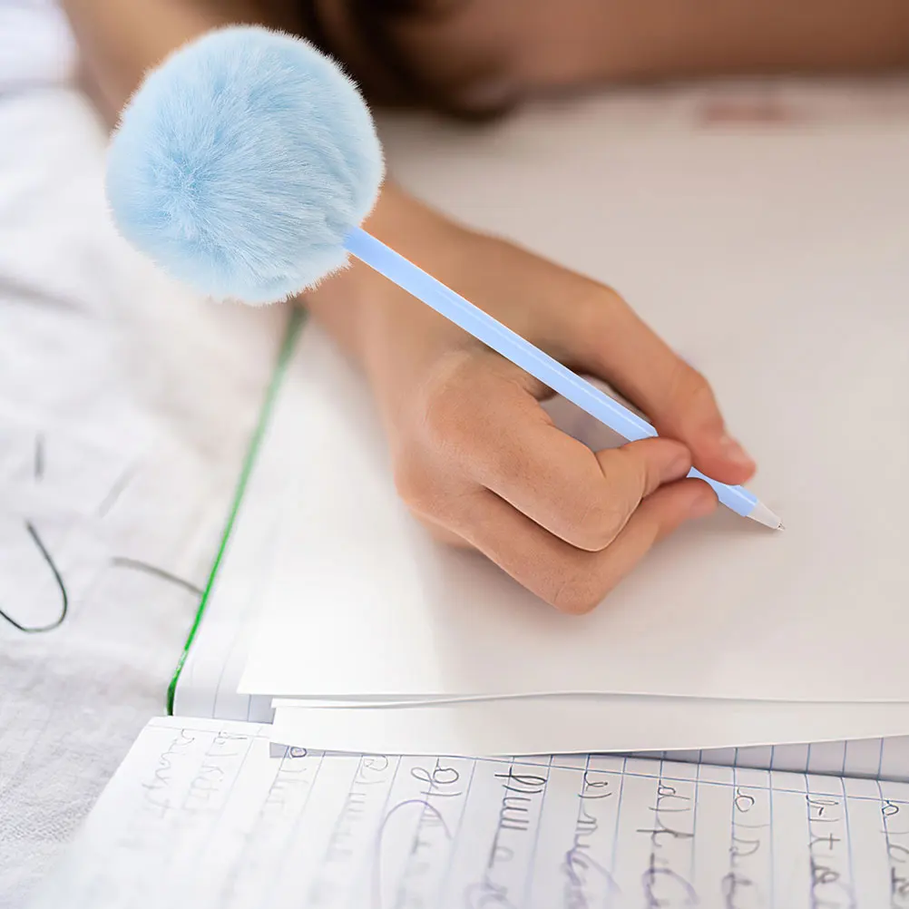 

8pcs Ballpoint Pen Cute Fuzzy Pompom Design Girly Writing Student Colored Cartoon Pens for Girls Kids School Use