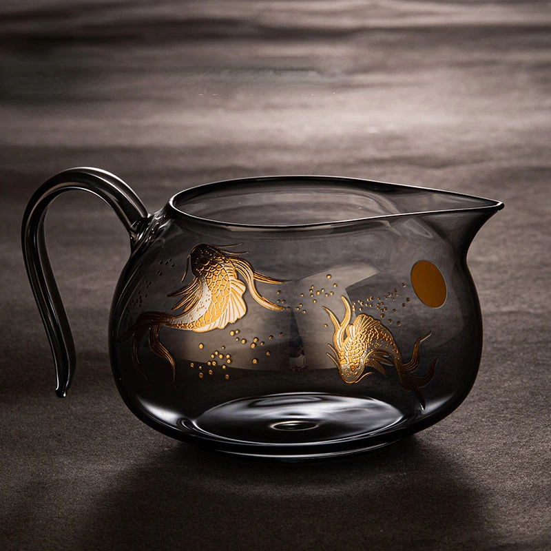

Glass Tea Cup Soot Gold and Silver Burning Justice Cup Thickened Heat-resistant Tea Dispenser Large Kung Fu Tea Set