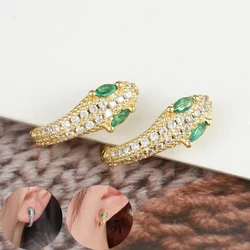 2pcs New Stainless Steel Green Crystal Zirconia Snake Hoop Earrings for Women Punk Hip-hop Chic Animal Party Fashion Jewelry