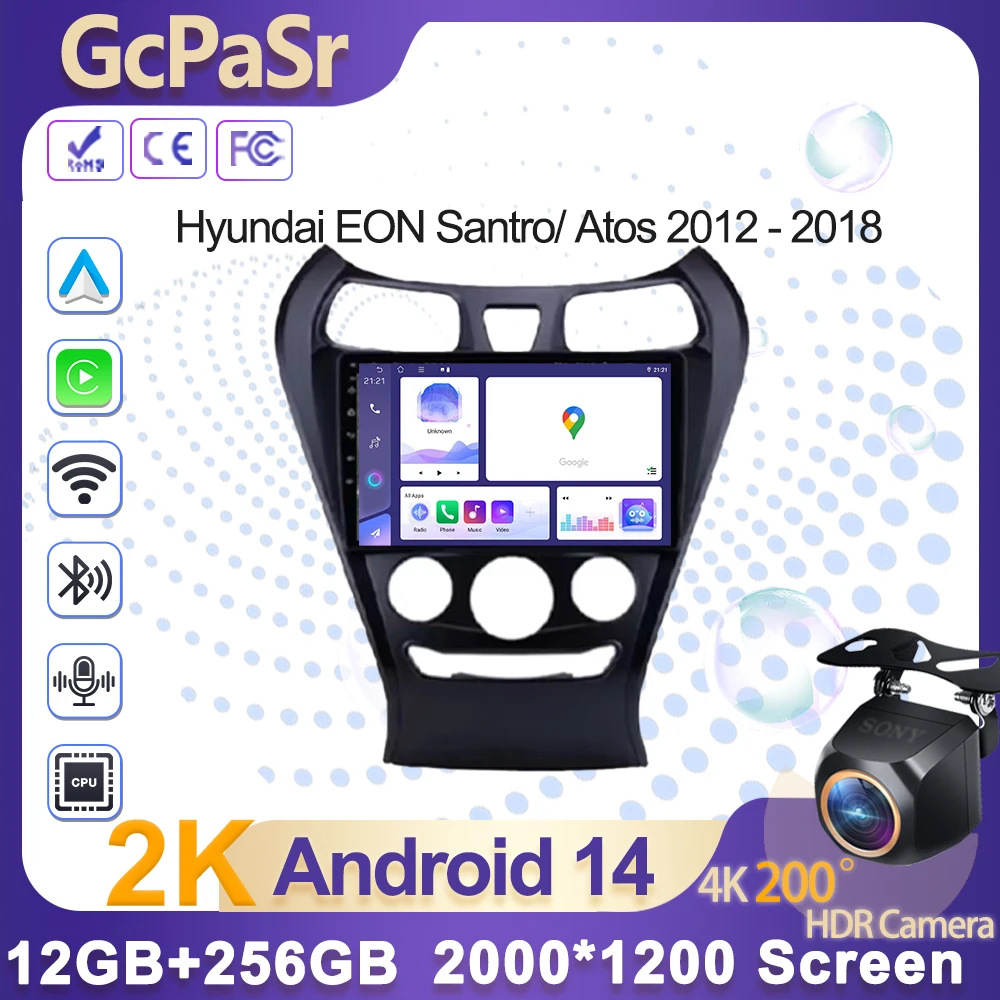 Radio de coche Autoradio para Hyundai EON Santro/ Atos 2012 reproductor Multimedia estéreo inalámbrico pantalla Carplay Android Auto wifi GPS 4G
