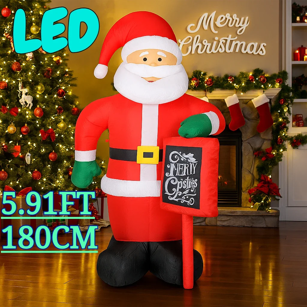 

5,91FT Рождественские надувные игрушки Санта-Клаус Орнамент Рождественские украшения для двора Газон Домашняя вечеринка со светодиодными фонарями Подарок Открытый праздник