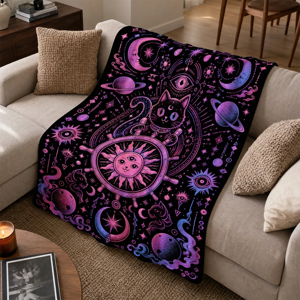 Bohemian Mystic Astrology Throw Blanket Cosmic Celestial Witchy Boho Luna Zodiac Stars Home Decor Couch Sofa Cover Tapestry Text