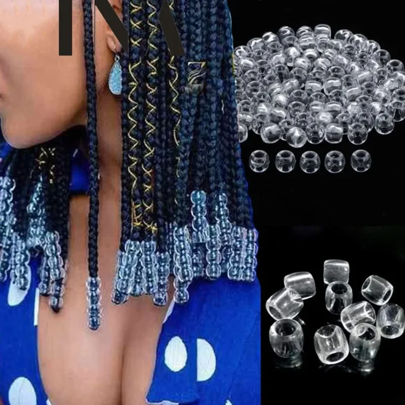 20-100 Pcs Colorful Hair Braid Beads Dreadlocks Beads Acrylic Transparent Jumbo Dreadlocks Kids Big Hole Styling Tools for Women