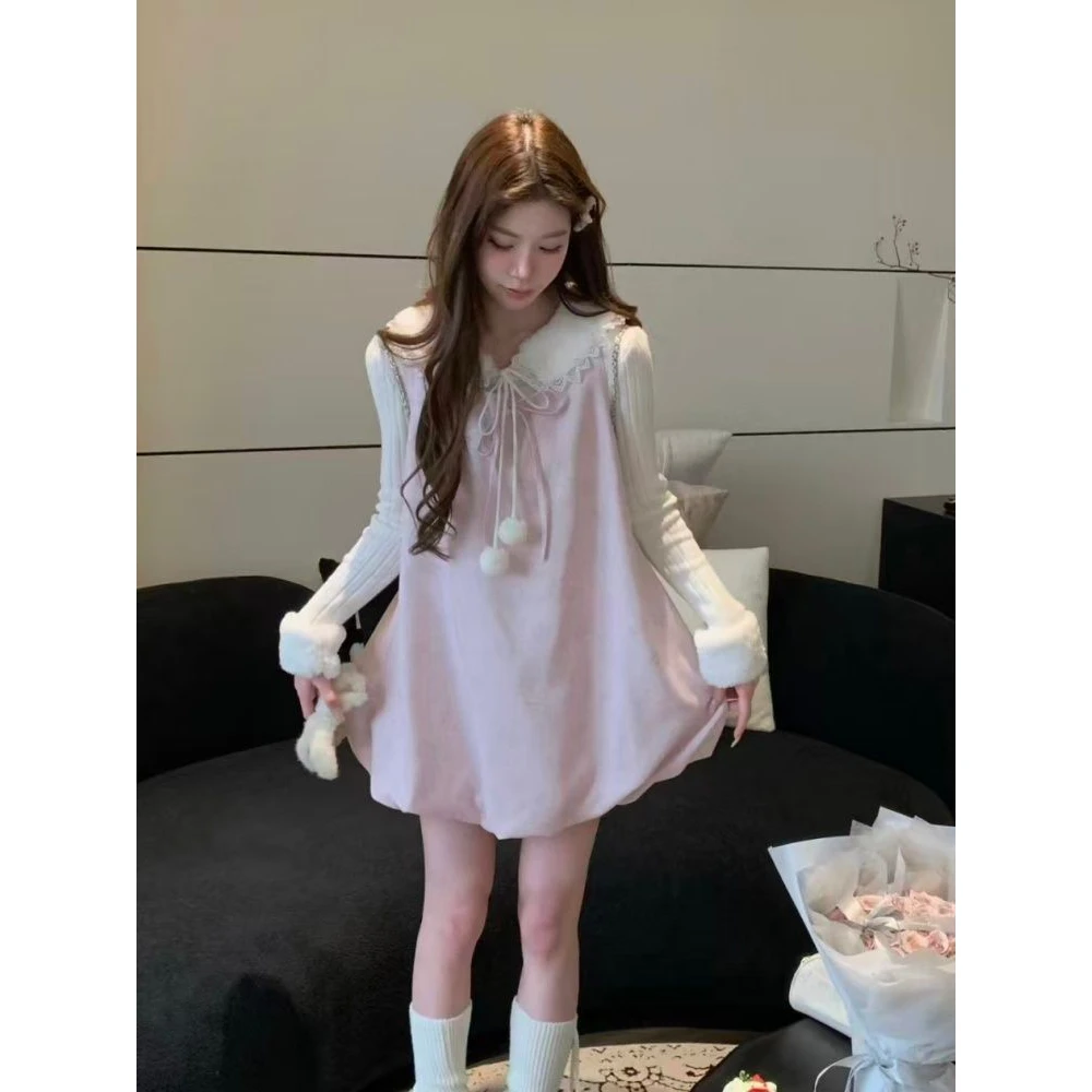 

Sweet Girl Soft Pure Desire Style Small Ins Top Shirt Vest Dress Autumn Winter New Women Two Piece Set Long Sleeve Hooded Jacket