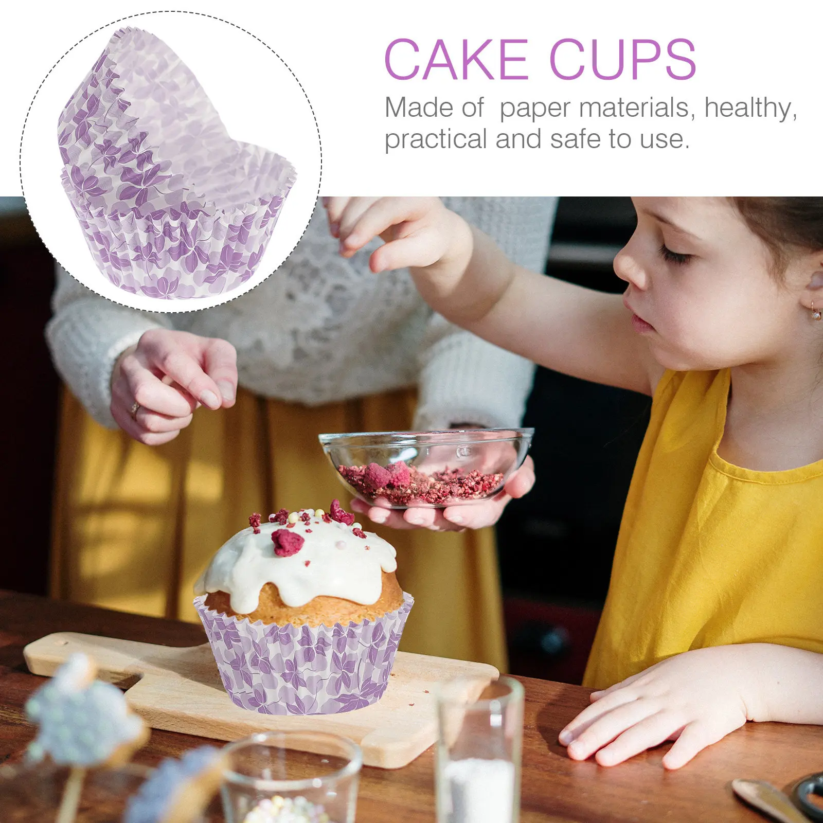 200Pcs Heat Resistant Cupcake Liners Baking Cups Grease-Proof Muffin Cups Disposable Eco-Friendly Cake Wrappers for Parties