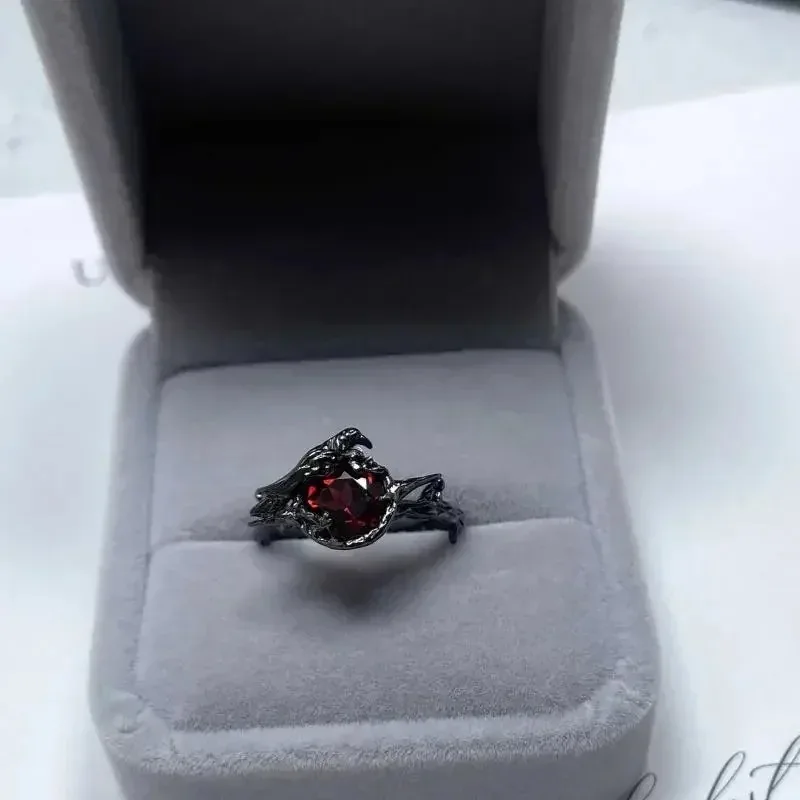 Game Love And Deepspace Sylus Crow Cosplay Ring Unisex Alloy Adjustable Opening Red Gem Rings Jewelry Accessories Prop