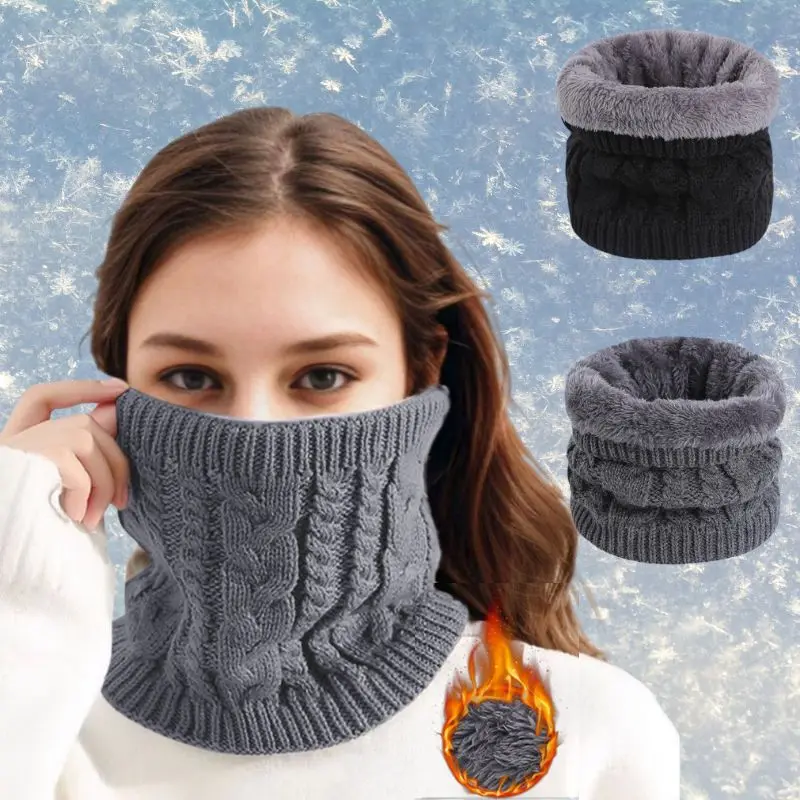 

Unisex Autumn Winter Solid Color Twist Crochet Wool Thermal Coldproof Windproof Outdoor Thick Knit Neck Warmer Scarf