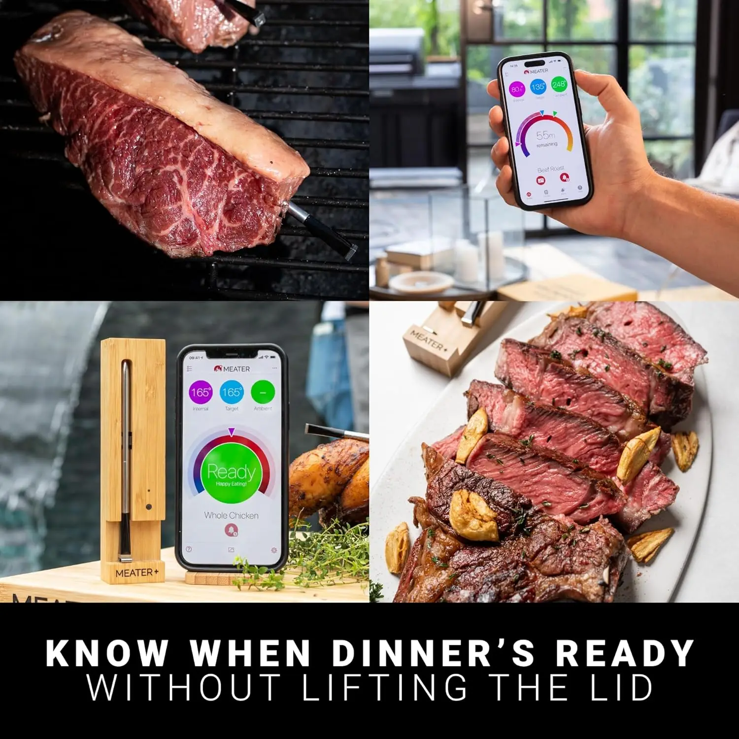 Termometro per carne Bluetooth intelligente digitale |   BBQ, grill, forno, affumicatore, friggitrice ad aria |   Per bistecca, pollo, tacchino |   Ricette dell'app