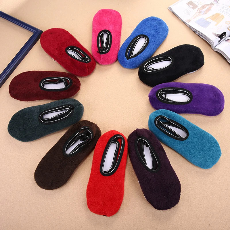 Non-Slip Floor Socks With Silicone Sole Boys Girls Plush Autumn Winter Warm Elastic Ankle Socks Home Indoor Socks EU 20-44